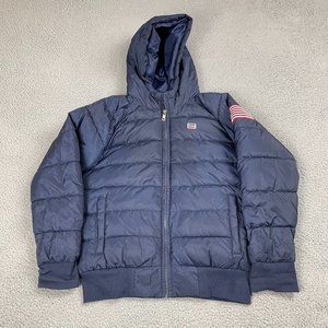 Levi's Puffer Jacket Boys Youth L‎ 12-13 Full Zip Hooded Coat American Flag Used